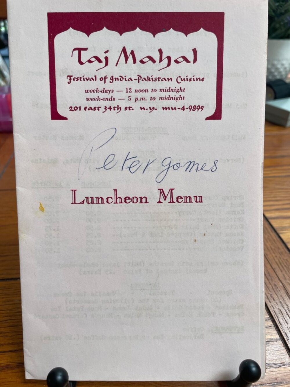 Taj Mahal Vintage Luncheon & Dinner Menu Festival Of India-Pakistan Cuisine 201